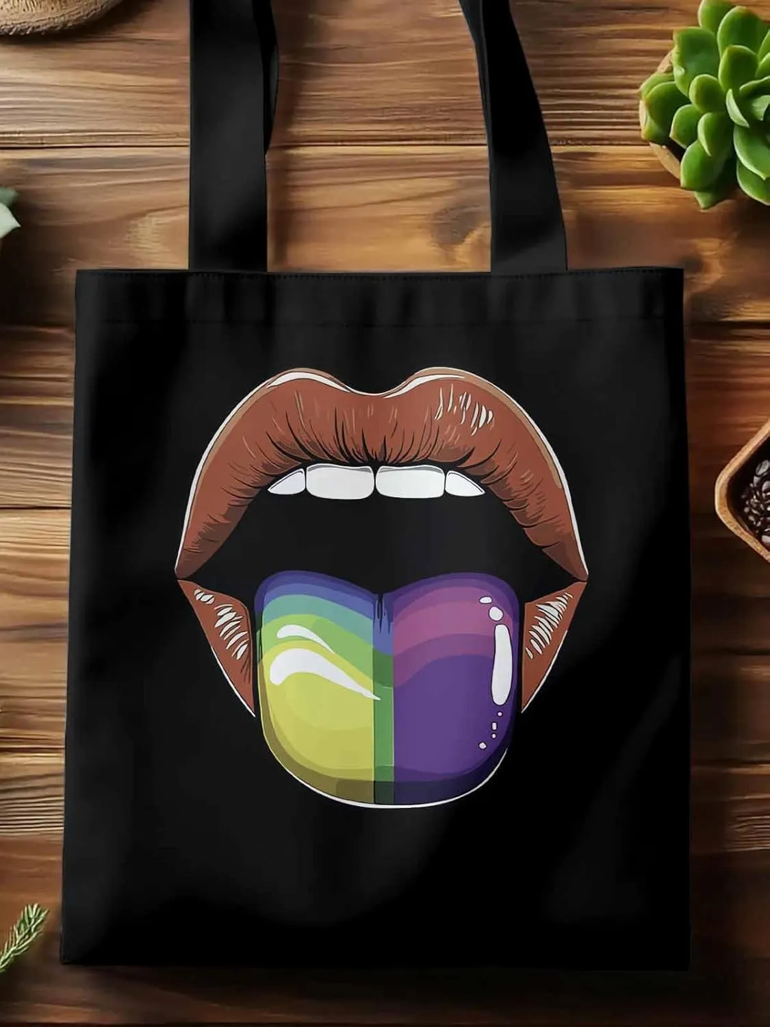 Canvas Tote Bag, Colorful Tongue Abstract Graffiti Aesthetic Canvas Tote Handbags for Women Shoulder Bag