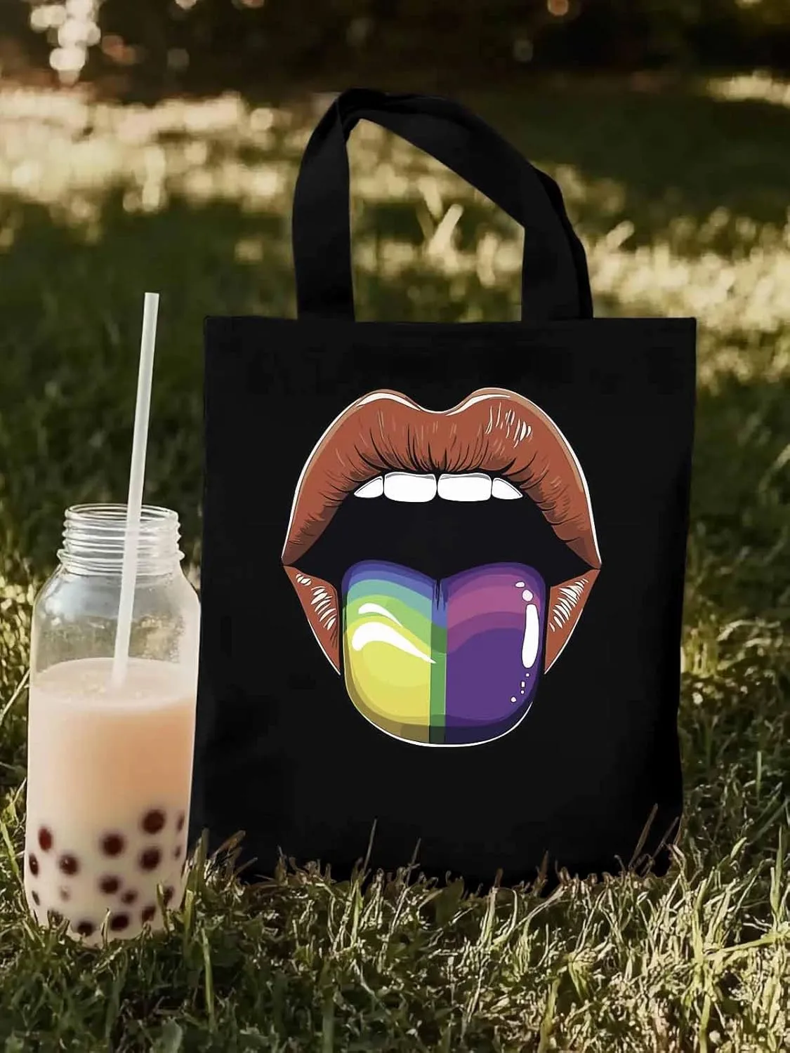 Canvas Tote Bag, Colorful Tongue Abstract Graffiti Aesthetic Canvas Tote Handbags for Women Shoulder Bag