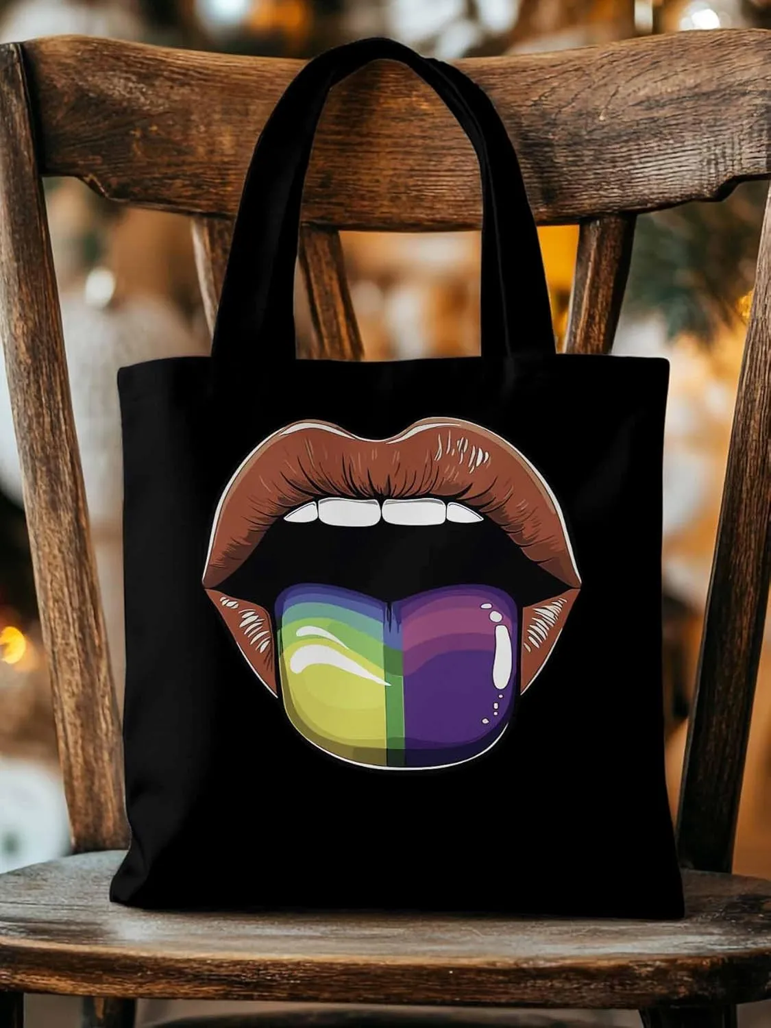 Canvas Tote Bag, Colorful Tongue Abstract Graffiti Aesthetic Canvas Tote Handbags for Women Shoulder Bag