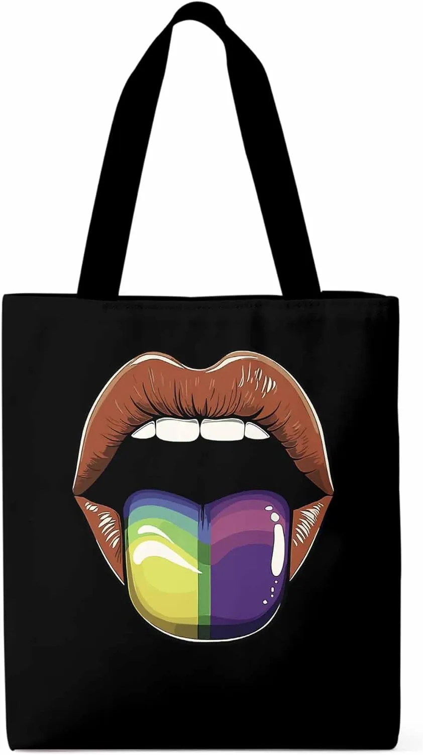 Canvas Tote Bag, Colorful Tongue Abstract Graffiti Aesthetic Canvas Tote Handbags for Women Shoulder Bag