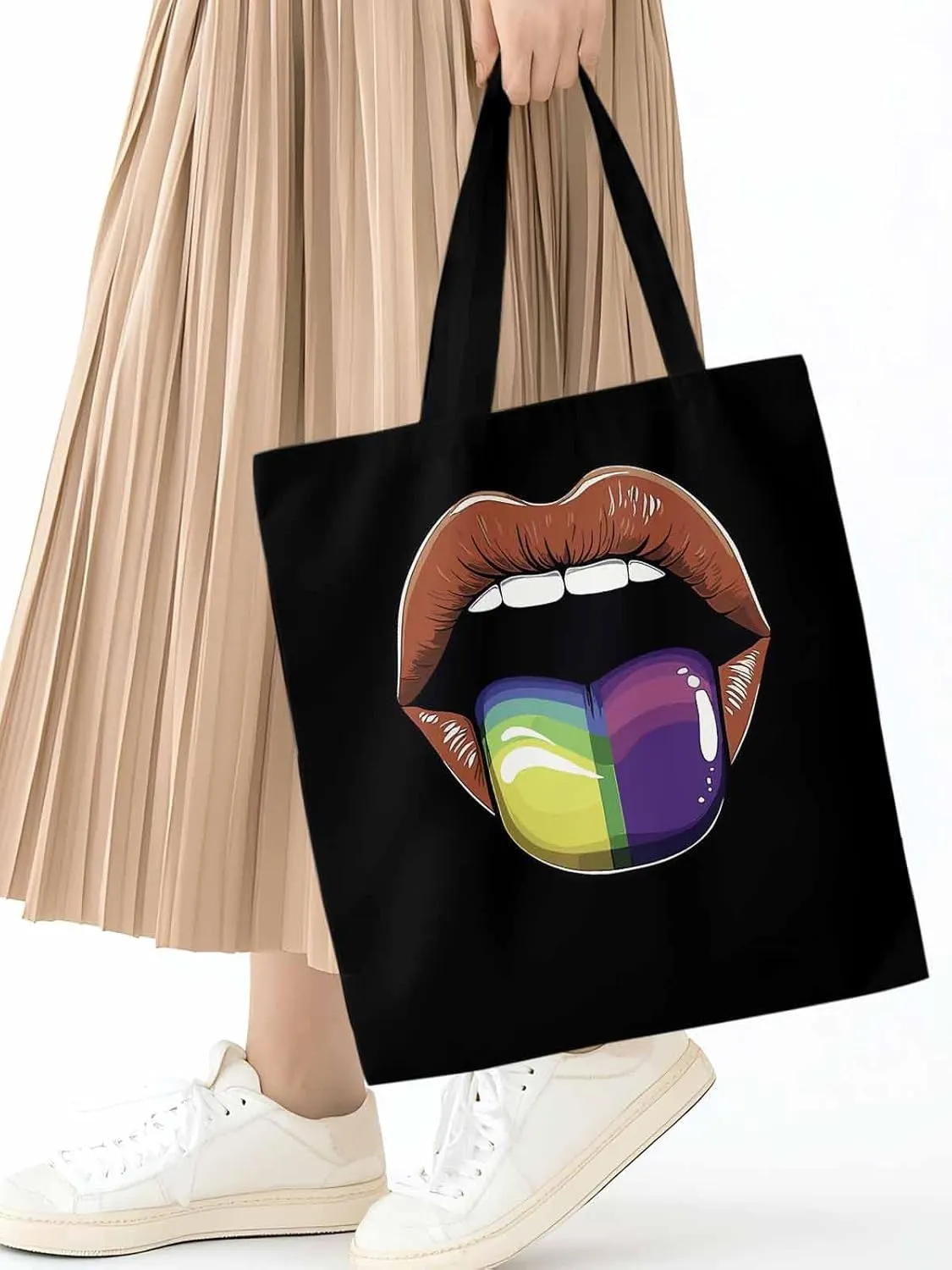 Canvas Tote Bag, Colorful Tongue Abstract Graffiti Aesthetic Canvas Tote Handbags for Women Shoulder Bag