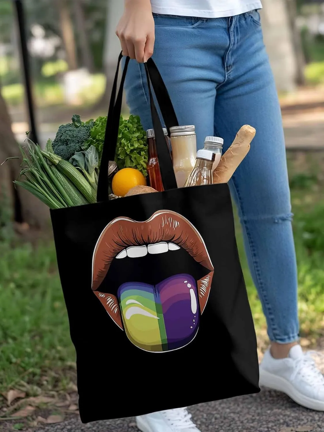 Canvas Tote Bag, Colorful Tongue Abstract Graffiti Aesthetic Canvas Tote Handbags for Women Shoulder Bag
