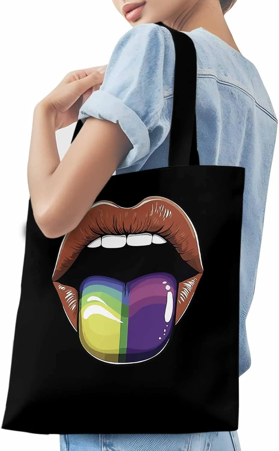 Canvas Tote Bag, Colorful Tongue Abstract Graffiti Aesthetic Canvas Tote Handbags for Women Shoulder Bag