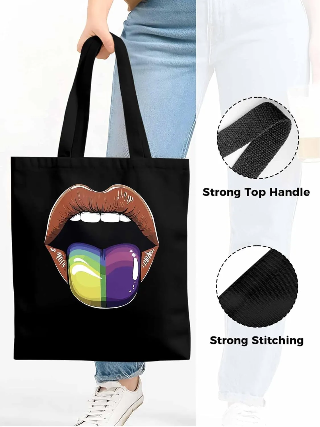 Canvas Tote Bag, Colorful Tongue Abstract Graffiti Aesthetic Canvas Tote Handbags for Women Shoulder Bag