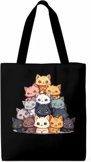 Canvas Tote Bag, Cute Cat Cartoon patterned Canvas Tote Handbags for Women Shoulder Bag,