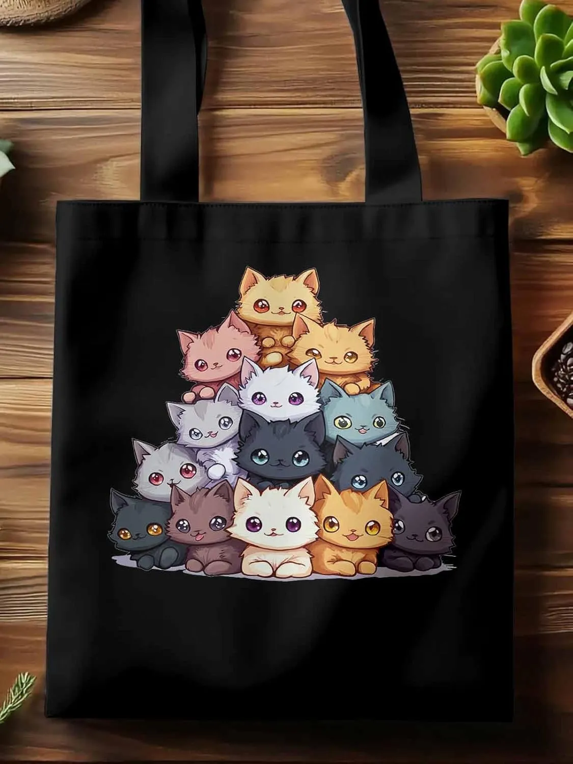 Canvas Tote Bag, Cute Cat Cartoon patterned Canvas Tote Handbags for Women Shoulder Bag,