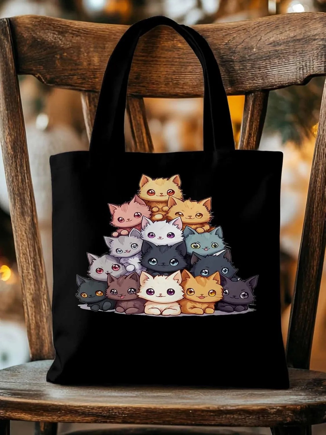 Canvas Tote Bag, Cute Cat Cartoon patterned Canvas Tote Handbags for Women Shoulder Bag,