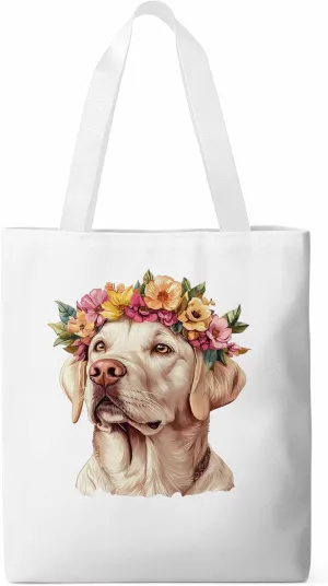 Canvas Tote Bag, Cute Dog Wearing Flower Garlands patterned Canvas Tote Handbags for Women Shoulder Bag,
