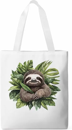 Canvas Tote Bag, Cute Sloth Tropical Leaves patterned Canvas Tote Handbags for Women Shoulder Bag,