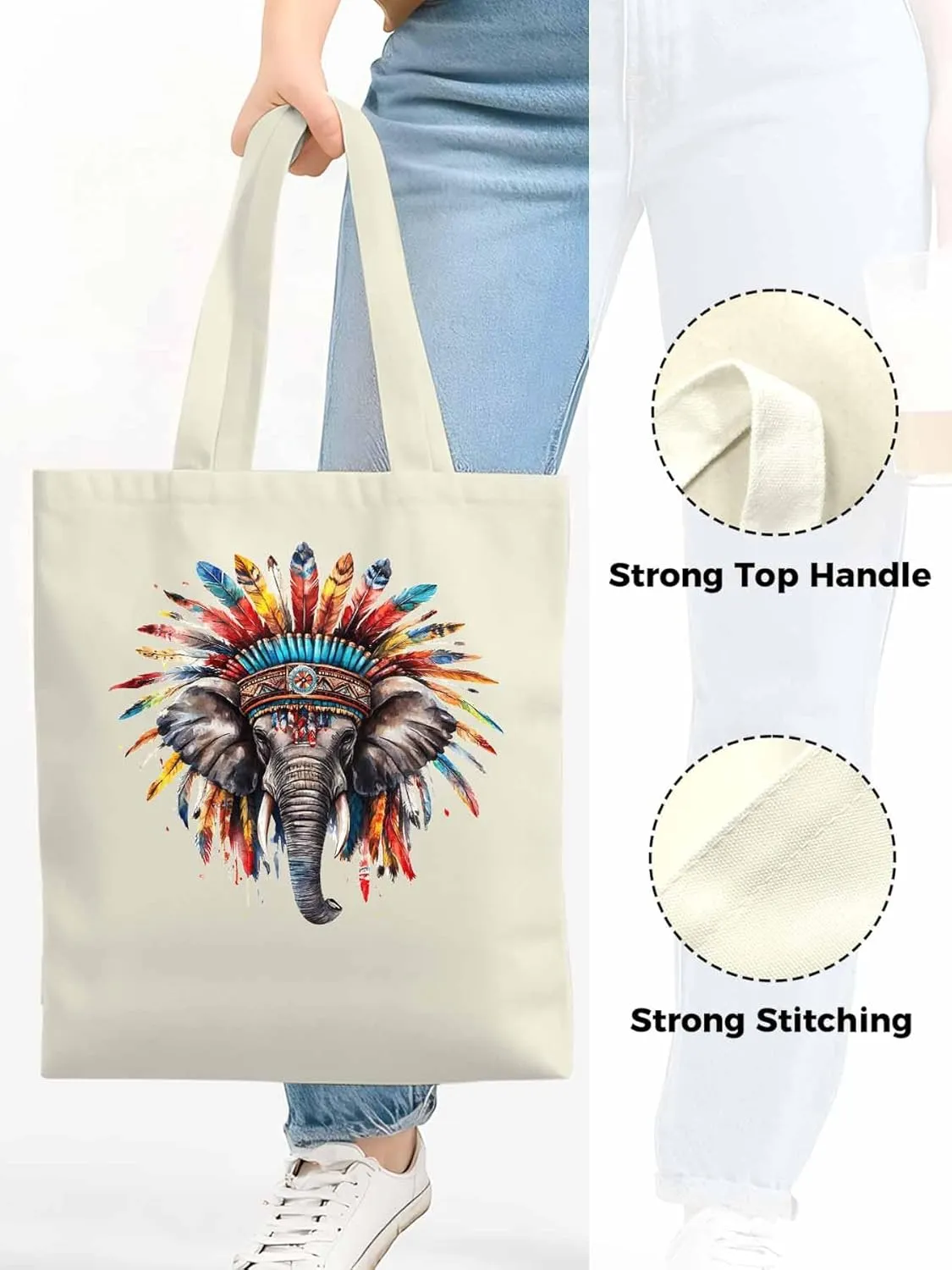 Canvas Tote Bag, Elephants Print patterned Canvas Tote Handbags for Women Shoulder Bag,