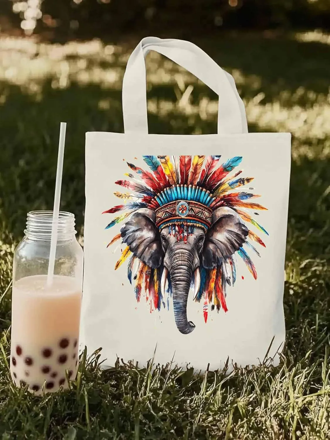 Canvas Tote Bag, Elephants Print patterned Canvas Tote Handbags for Women Shoulder Bag,