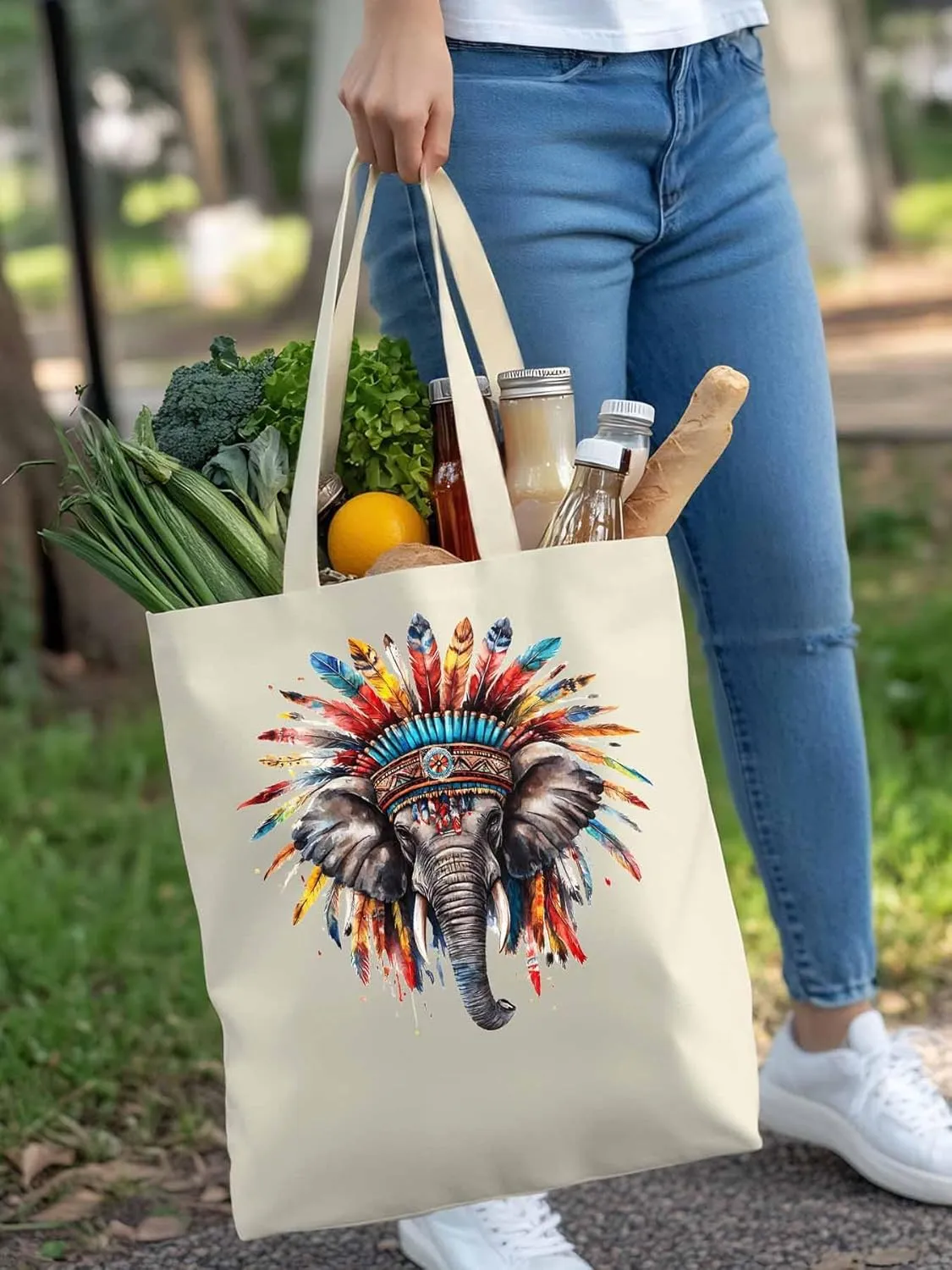 Canvas Tote Bag, Elephants Print patterned Canvas Tote Handbags for Women Shoulder Bag,