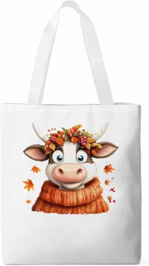 Canvas Tote Bag, Fall Orange Cow patterned Canvas Tote Handbags for Women Shoulder Bag,