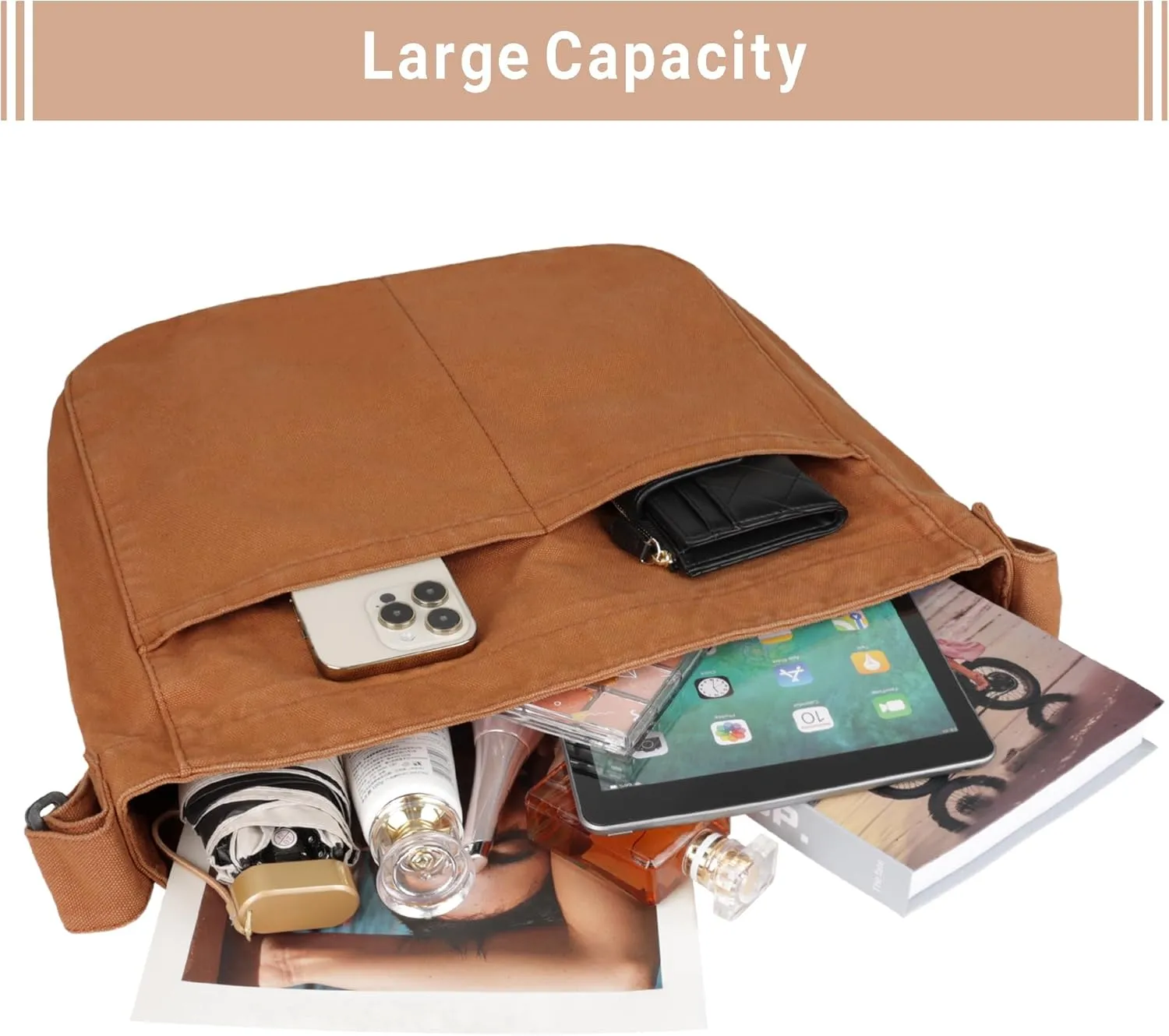 Canvas Tote Bag for Women Large Hobo Crossbody Handbags Casual Shoulder Purse with Multiple Pockets
