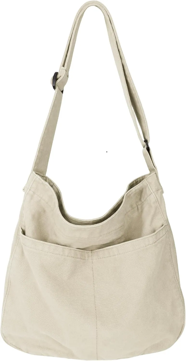Canvas Tote Bag for Women Large Hobo Crossbody Handbags Casual Shoulder Purse with Multiple Pockets