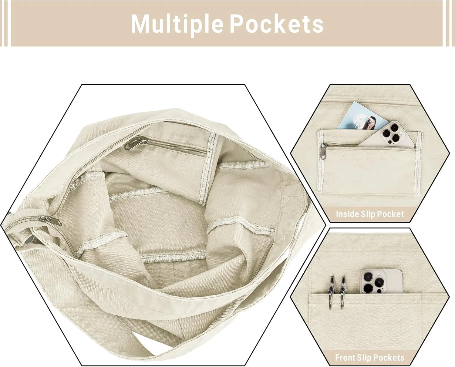 Canvas Tote Bag for Women Large Hobo Crossbody Handbags Casual Shoulder Purse with Multiple Pockets