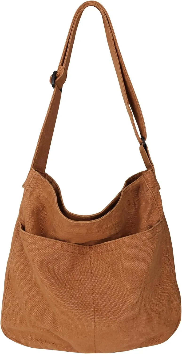 Canvas Tote Bag for Women Large Hobo Crossbody Handbags Casual Shoulder Purse with Multiple Pockets