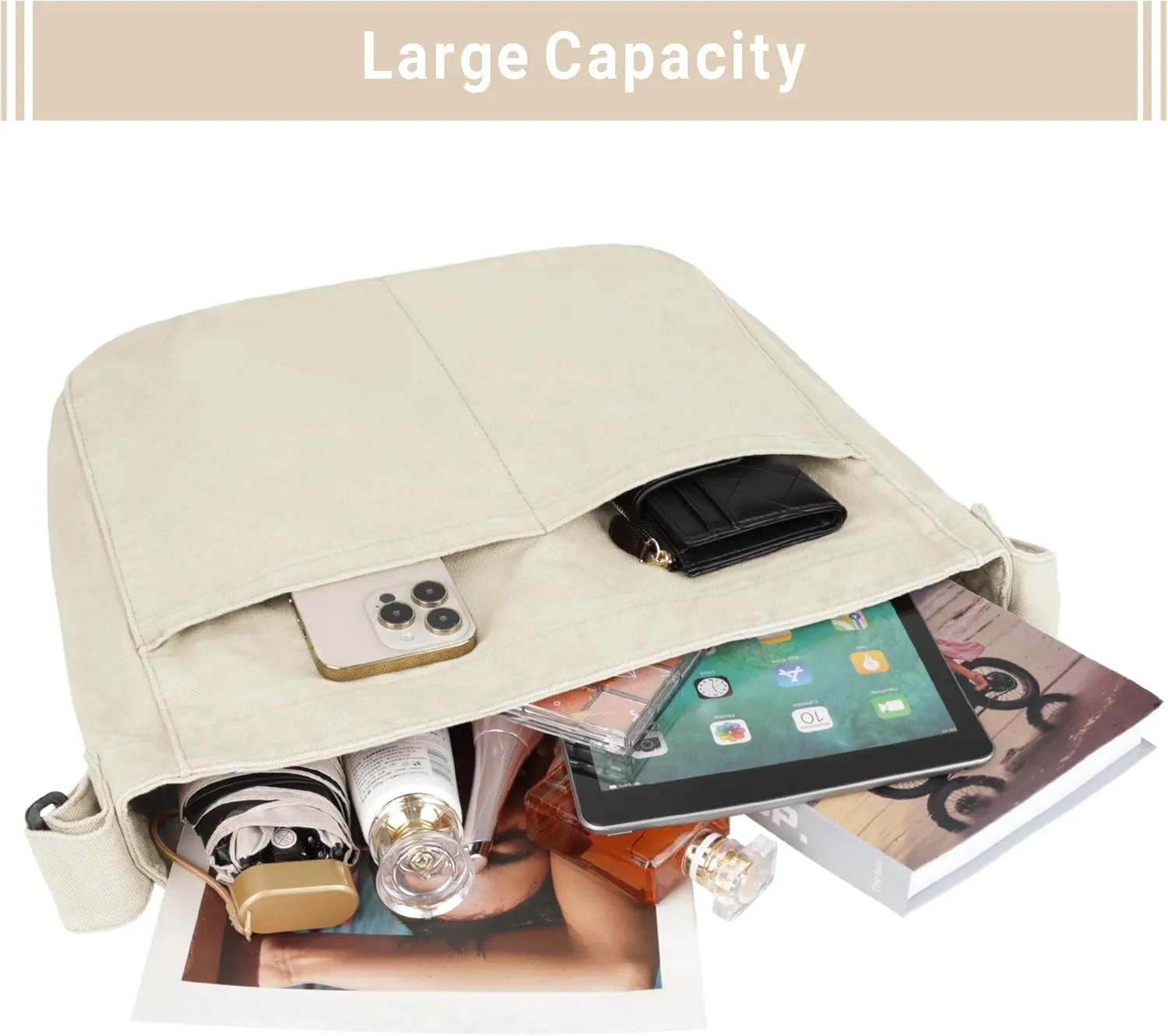 Canvas Tote Bag for Women Large Hobo Crossbody Handbags Casual Shoulder Purse with Multiple Pockets