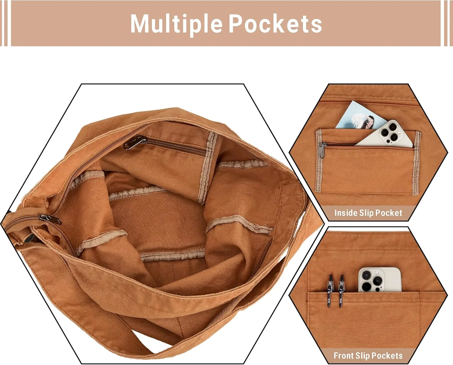 Canvas Tote Bag for Women Large Hobo Crossbody Handbags Casual Shoulder Purse with Multiple Pockets