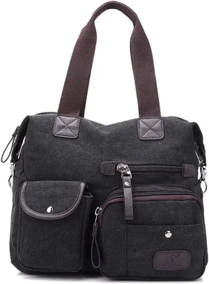 Canvas Tote Bag for Women Multi-pockets Crossbody Purse Roomy Shoulder Handbag Top Handle Satchel Purse Messenger Bag
