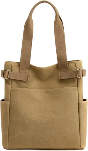 Canvas Tote Bag for Women With Pockets,Large Canvas Tote Bag With Zipper And Compartments Crossbody Work Tote Bag Fall Shoulder Bag Satchel Hobo Bag Messenger Bag For Everyday Shopping Travel (A)