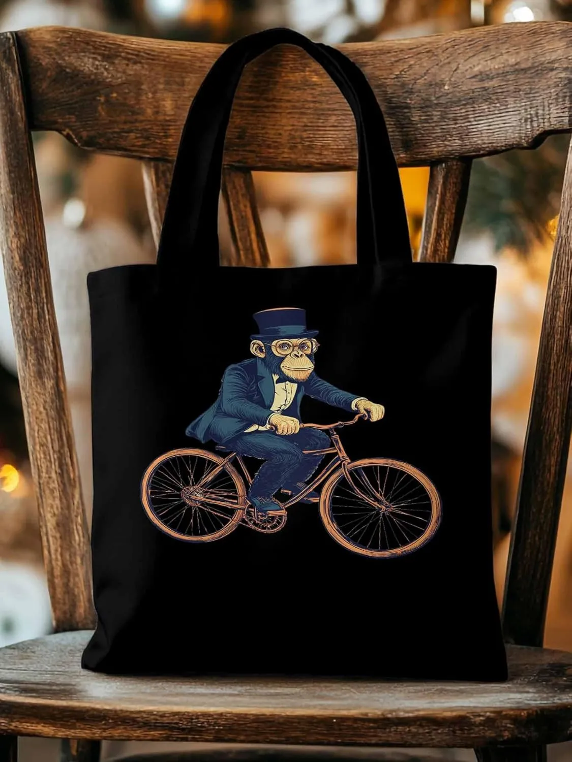 Canvas Tote Bag, Glasses Gorilla Riding Orange Bicycle patterned Canvas Tote Handbags for Women Shoulder Bag,