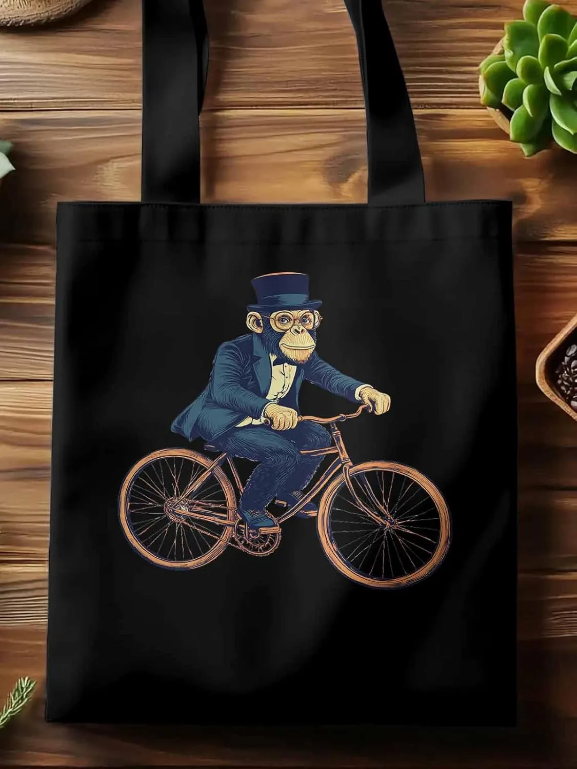 Canvas Tote Bag, Glasses Gorilla Riding Orange Bicycle patterned Canvas Tote Handbags for Women Shoulder Bag,