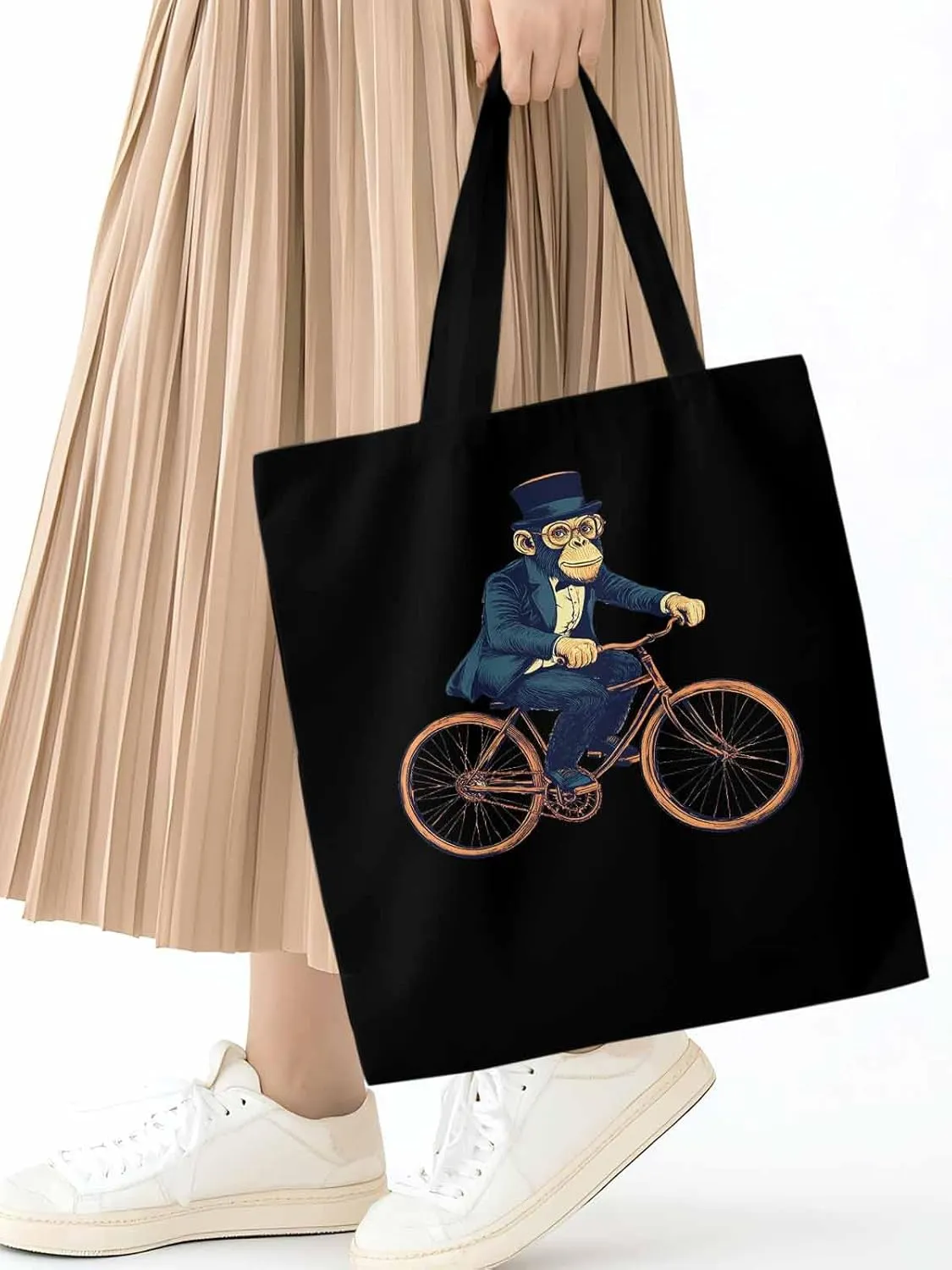 Canvas Tote Bag, Glasses Gorilla Riding Orange Bicycle patterned Canvas Tote Handbags for Women Shoulder Bag,