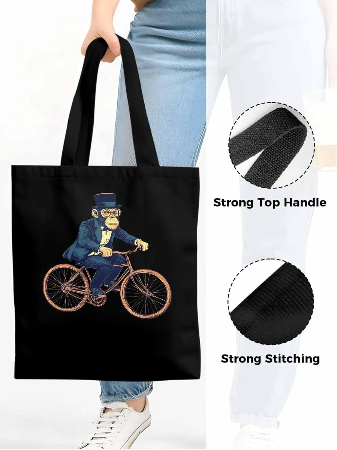 Canvas Tote Bag, Glasses Gorilla Riding Orange Bicycle patterned Canvas Tote Handbags for Women Shoulder Bag,