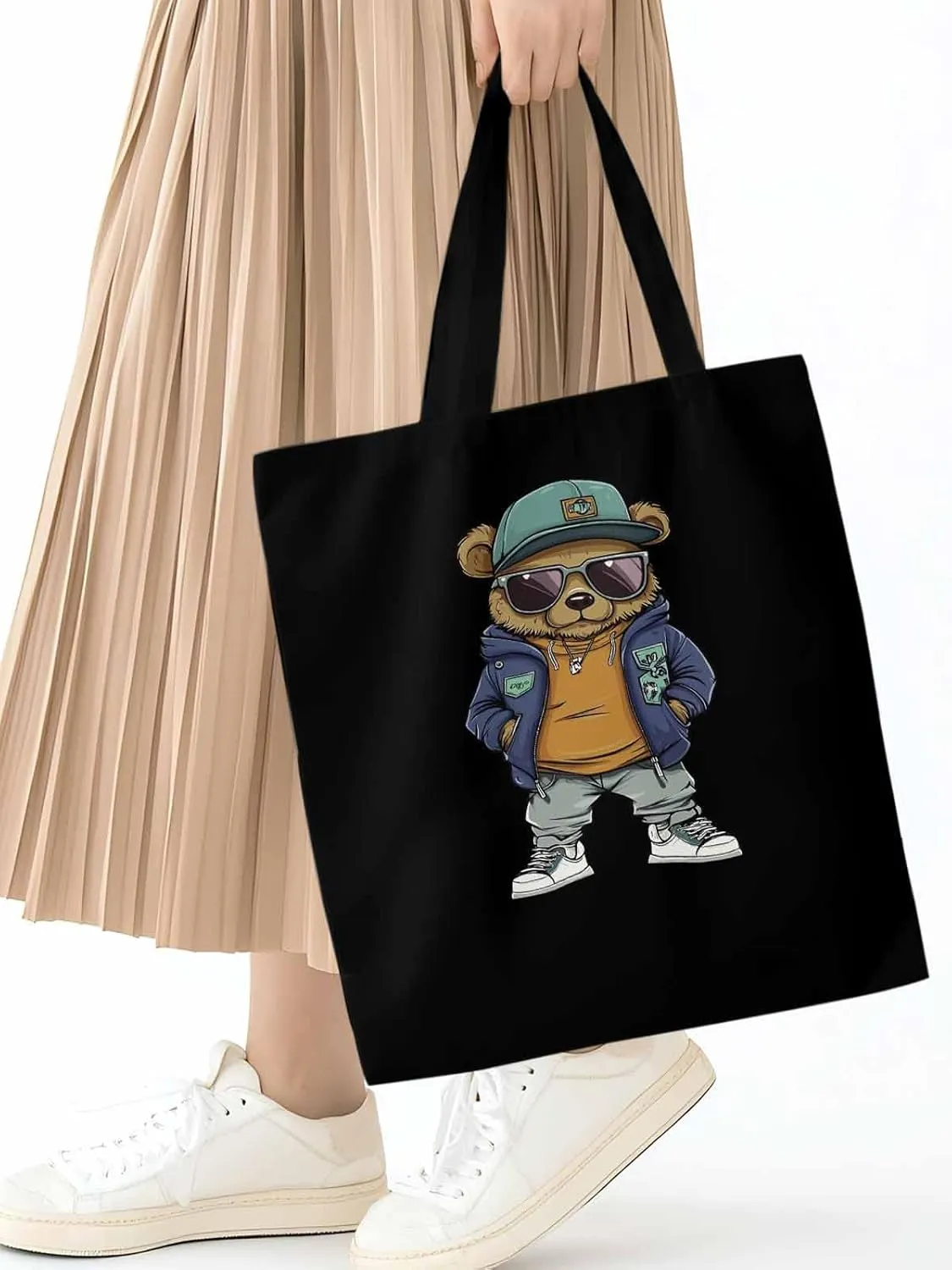 Canvas Tote Bag, Hip-hop Style Brown Bears Aesthetic Canvas Tote Handbags for Women Shoulder Bag