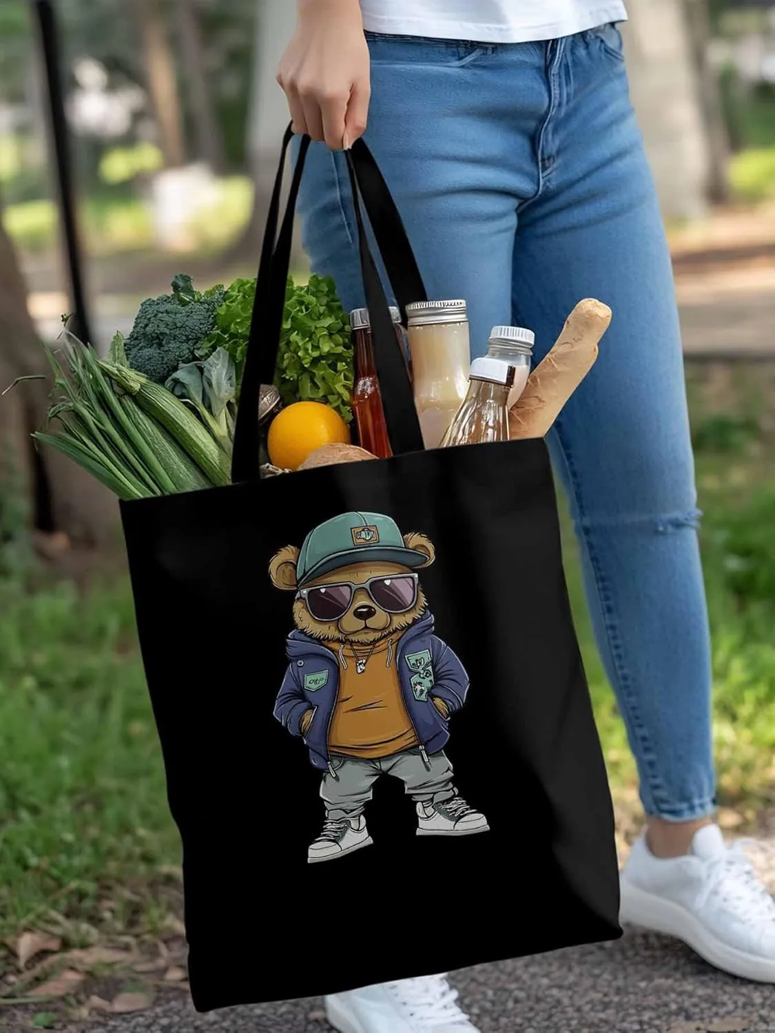 Canvas Tote Bag, Hip-hop Style Brown Bears Aesthetic Canvas Tote Handbags for Women Shoulder Bag