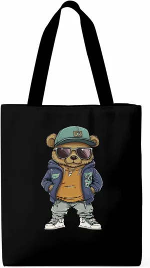 Canvas Tote Bag, Hip-hop Style Brown Bears Aesthetic Canvas Tote Handbags for Women Shoulder Bag
