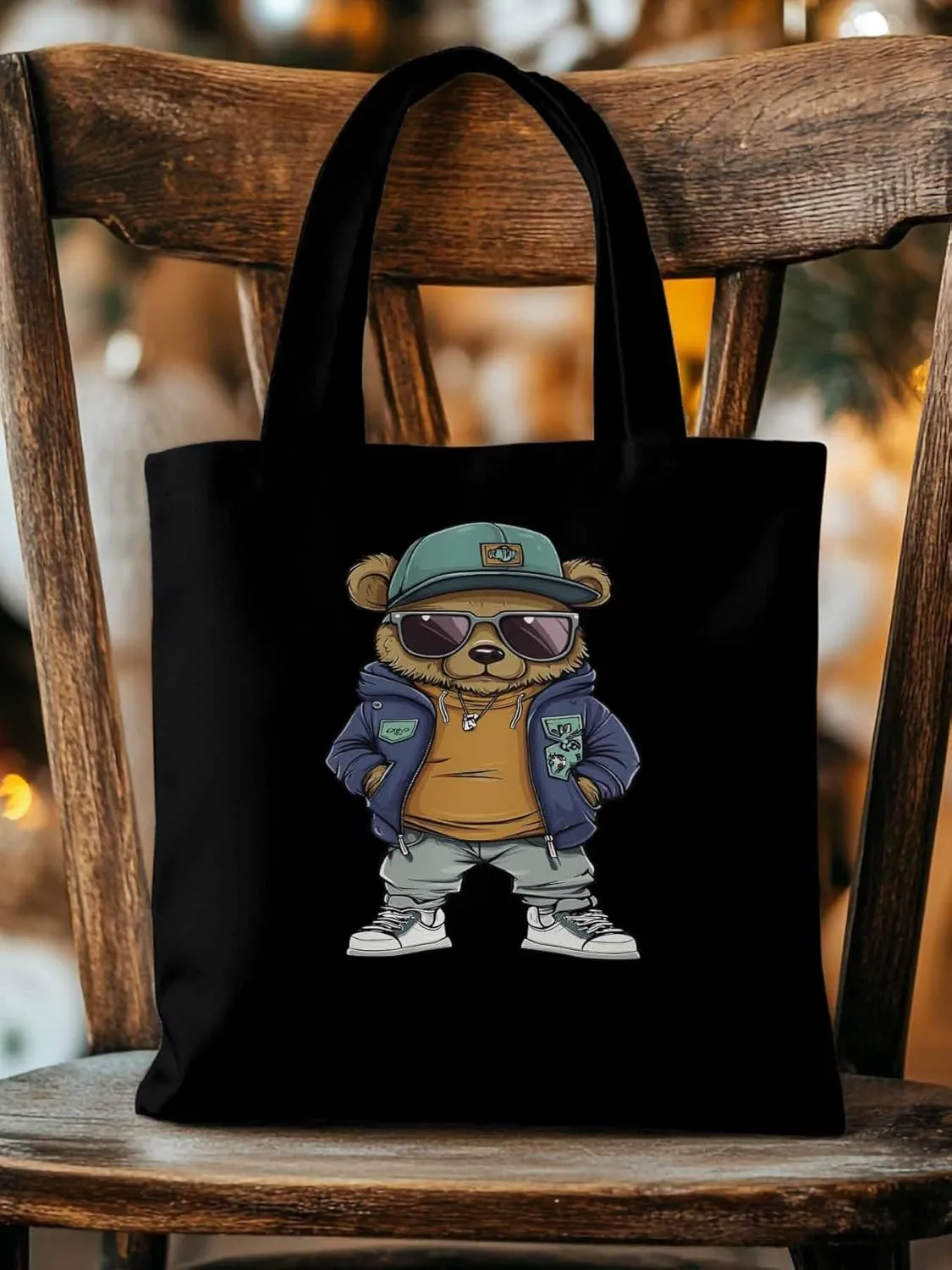 Canvas Tote Bag, Hip-hop Style Brown Bears Aesthetic Canvas Tote Handbags for Women Shoulder Bag