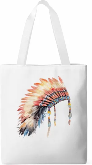 Canvas Tote Bag, Indian Hat with Feather Print patterned Canvas Tote Handbags for Women Shoulder Bag,