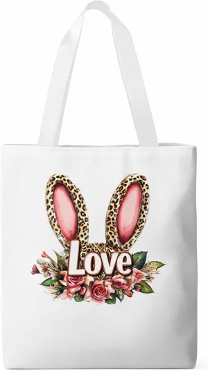Canvas Tote Bag, Leopard Bunny Floal Print patterned Canvas Tote Handbags for Women Shoulder Bag,