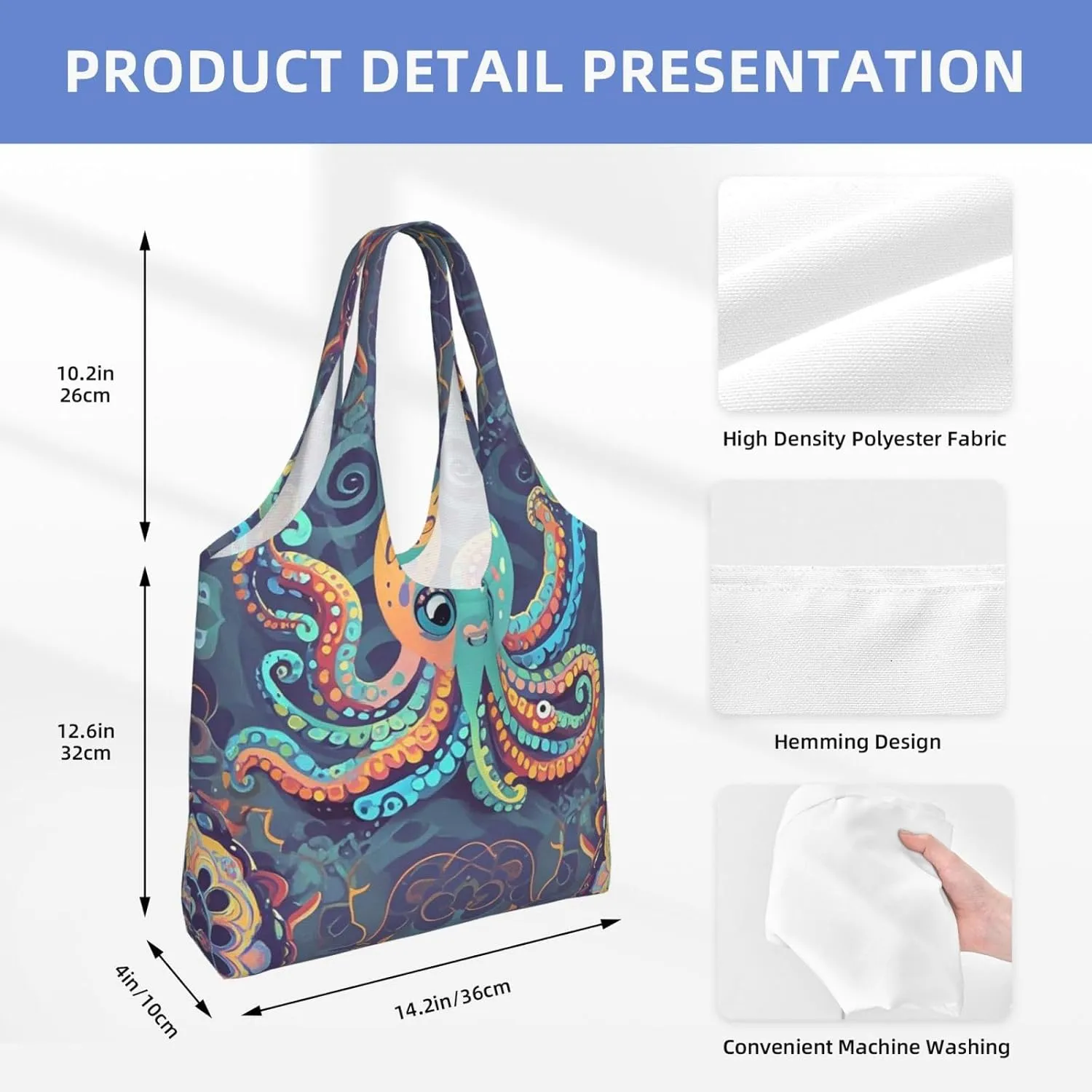 Canvas Tote Bag Lightweight Reusable Grocery Shopping Bag Bird standing on pig's head Handbag for Women Men