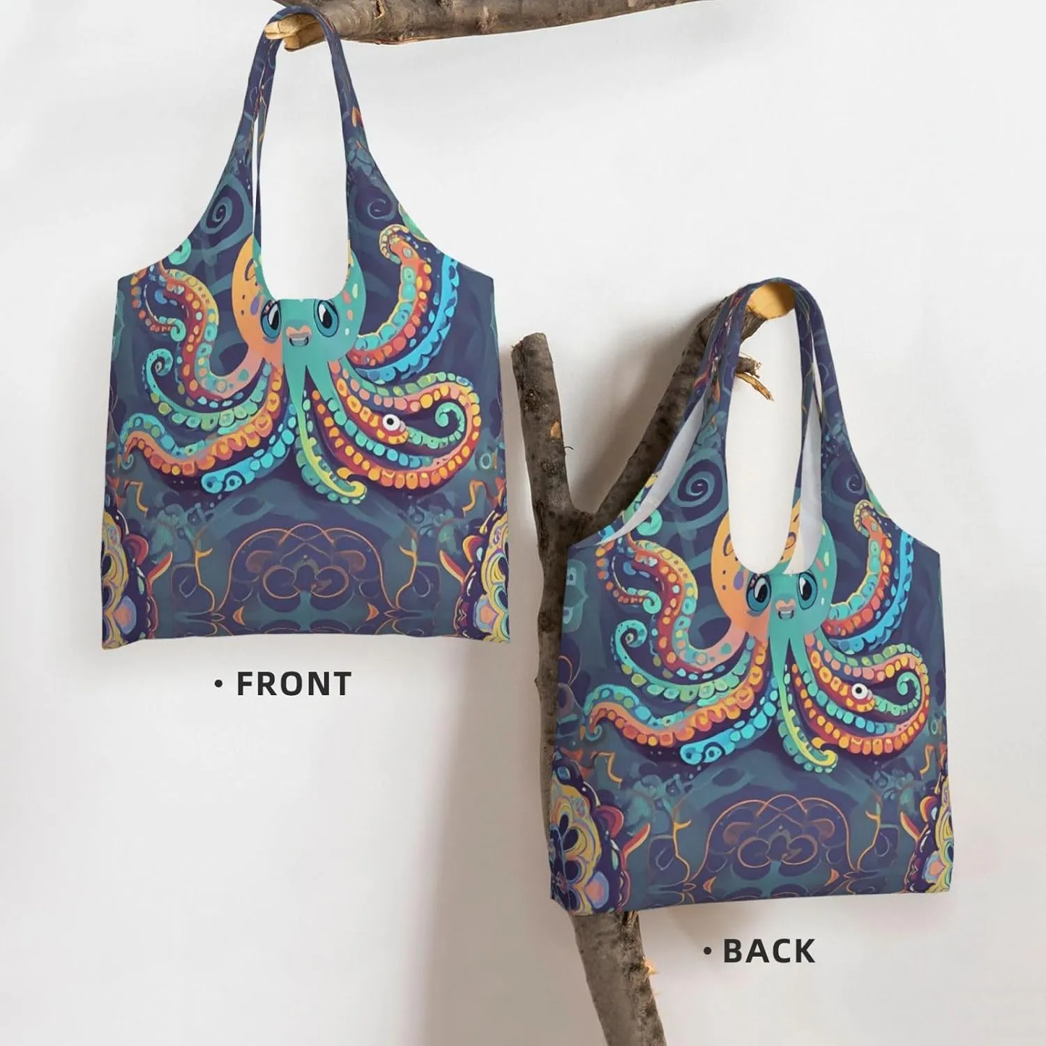 Canvas Tote Bag Lightweight Reusable Grocery Shopping Bag Bird standing on pig's head Handbag for Women Men