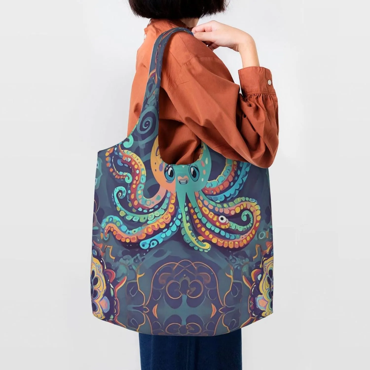 Canvas Tote Bag Lightweight Reusable Grocery Shopping Bag Bird standing on pig's head Handbag for Women Men