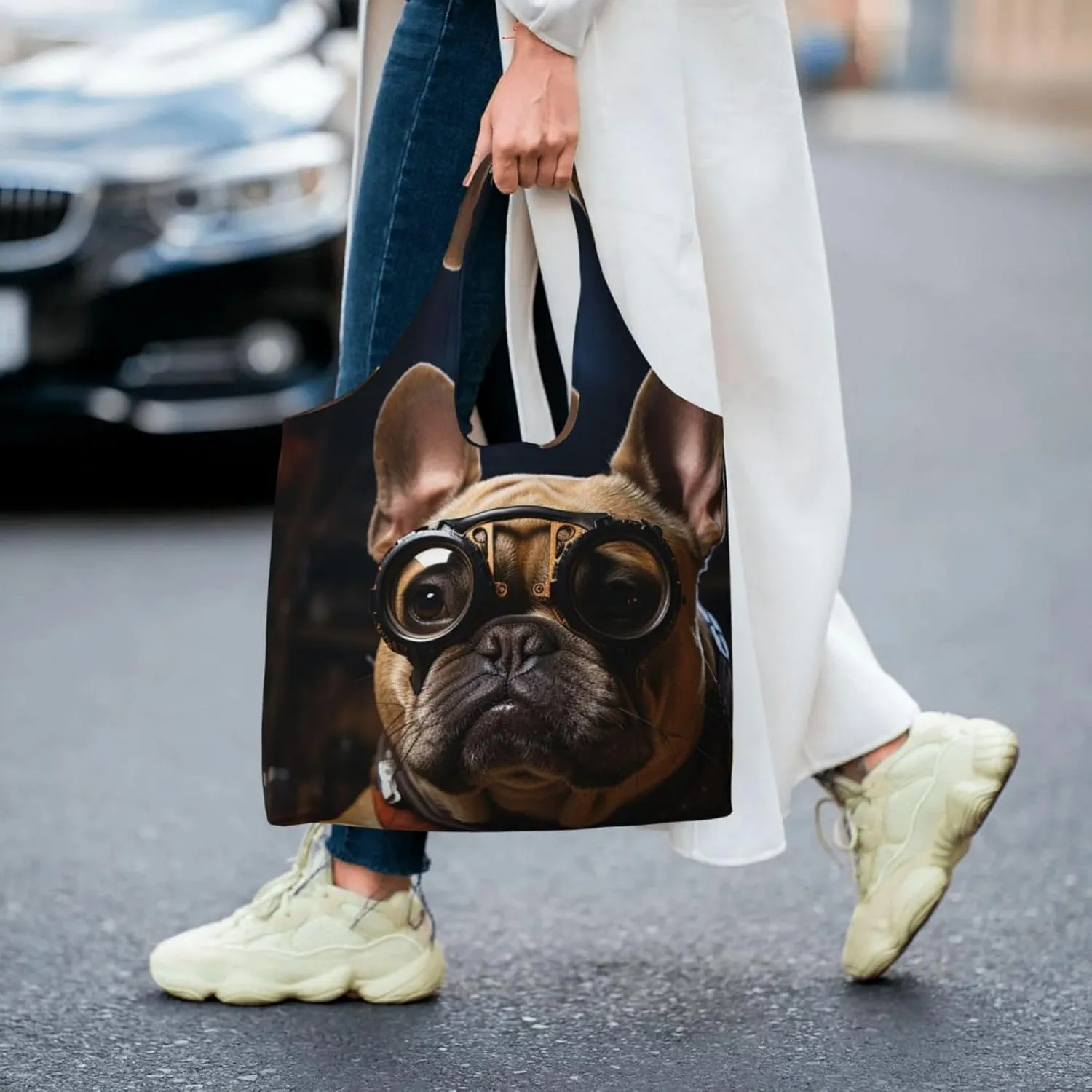 Canvas Tote Bag Lightweight Reusable Grocery Shopping Bag Golden Retriever Sunflower Handbag for Women Men