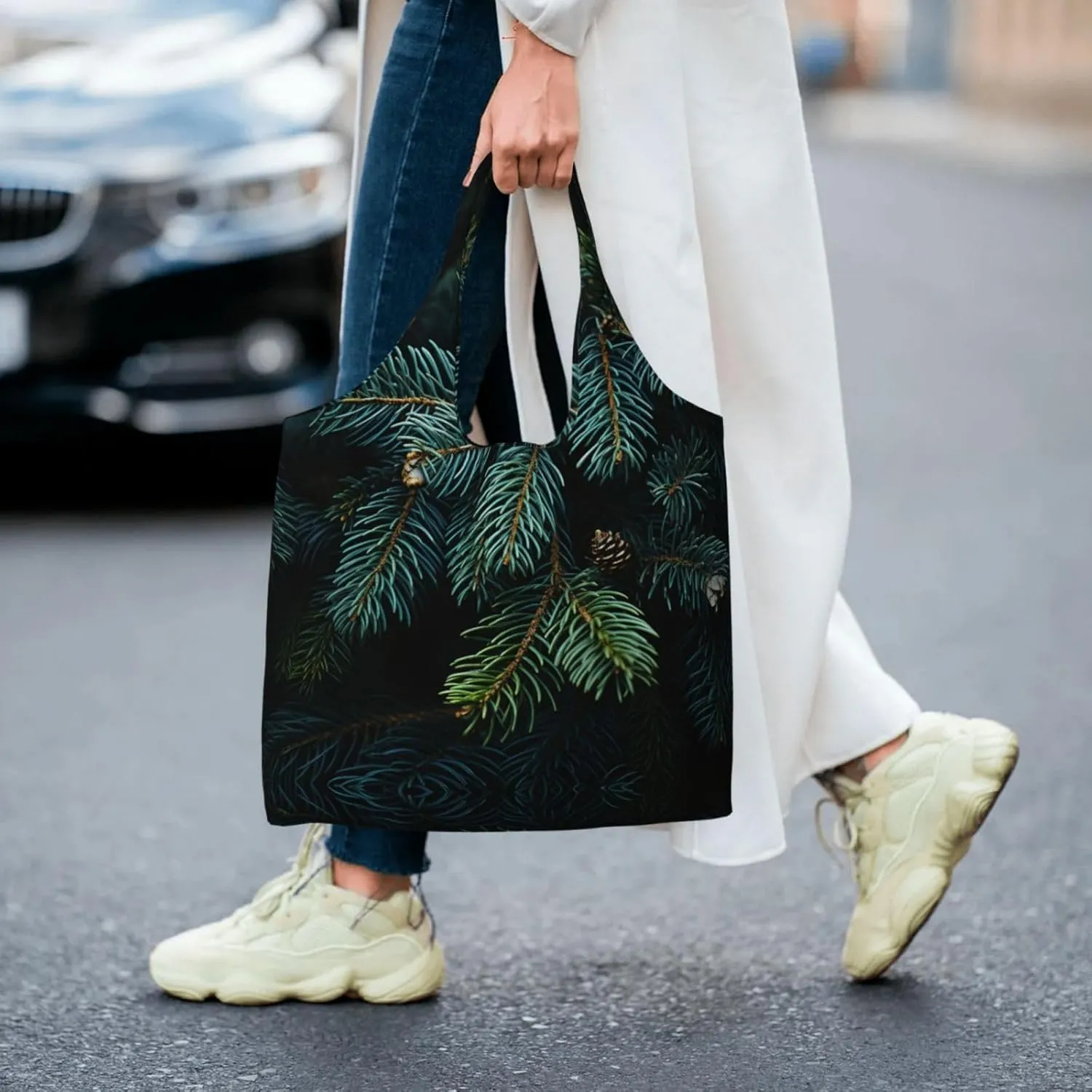 Canvas Tote Bag Lightweight Reusable Grocery Shopping Bag Rainbow Curve Handbag for Women Men