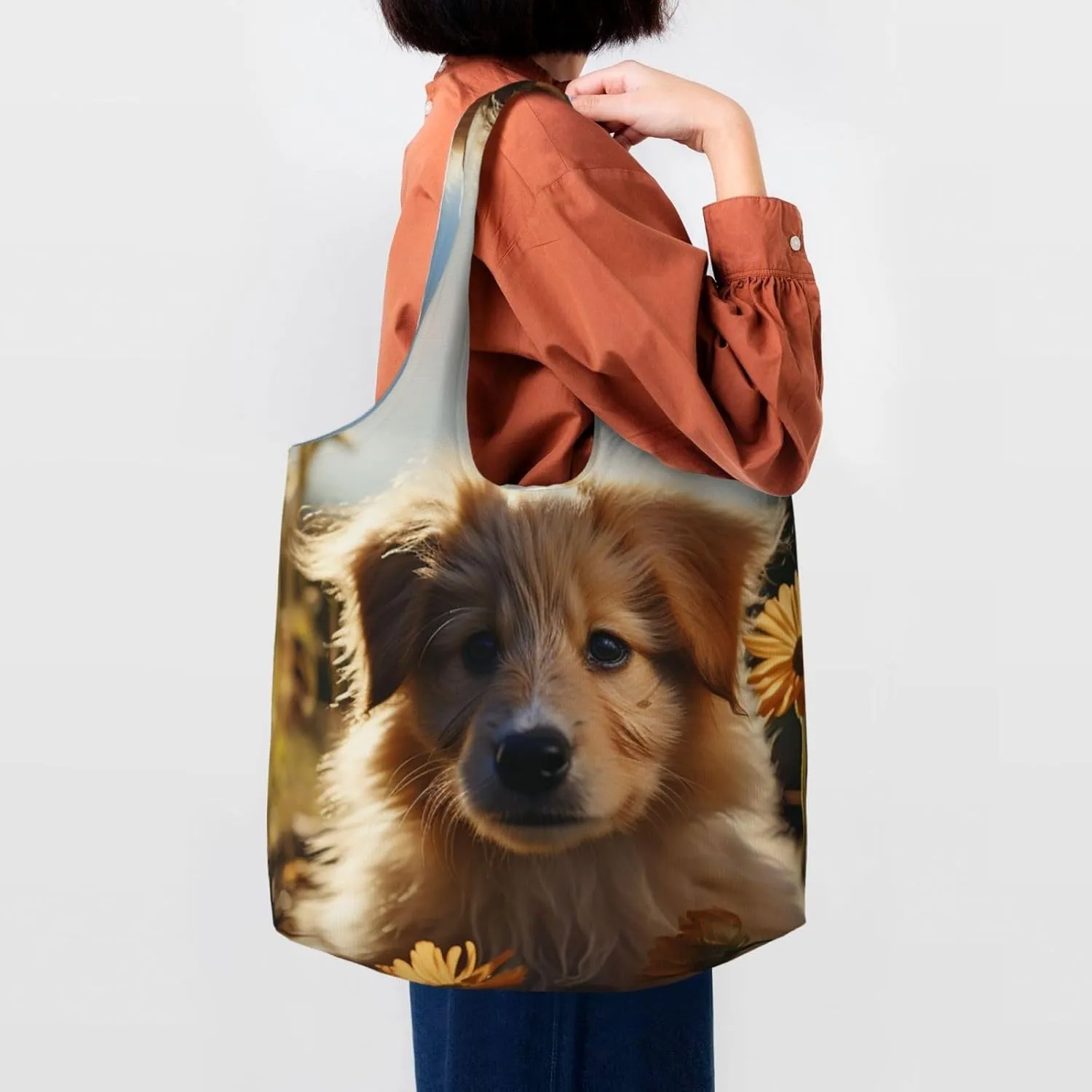 Canvas Tote Bag Lightweight Reusable Grocery Shopping Bag Rainbow Curve Handbag for Women Men
