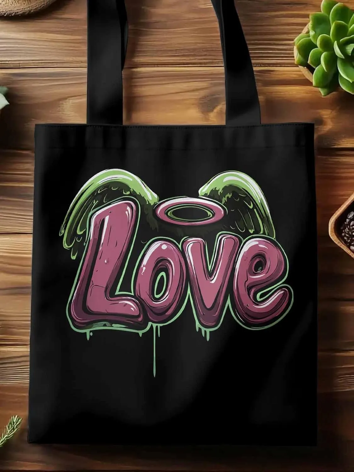 Canvas Tote Bag, Love Graffiti Valentine's Day Aesthetic Canvas Tote Handbags for Women Shoulder Bag