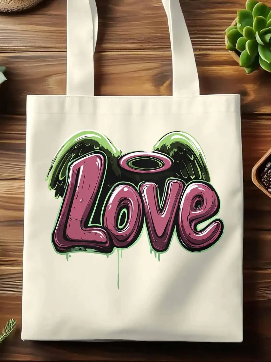 Canvas Tote Bag, Love Graffiti Valentine's Day Aesthetic Canvas Tote Handbags for Women Shoulder Bag