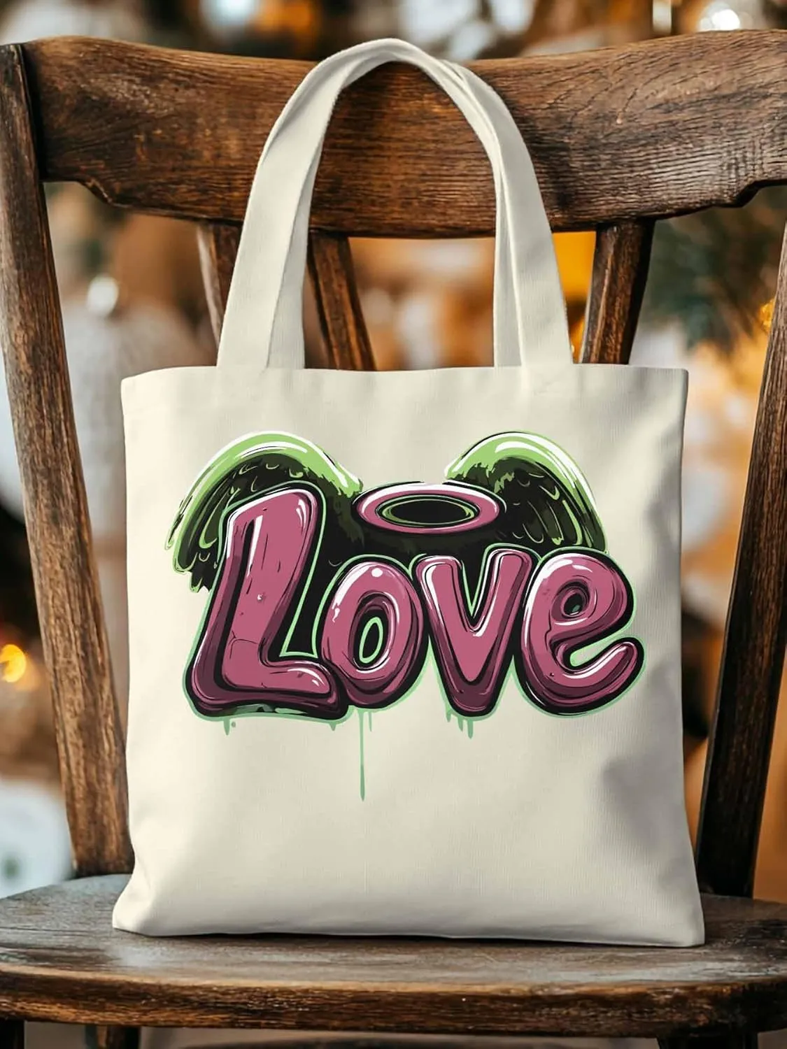 Canvas Tote Bag, Love Graffiti Valentine's Day Aesthetic Canvas Tote Handbags for Women Shoulder Bag