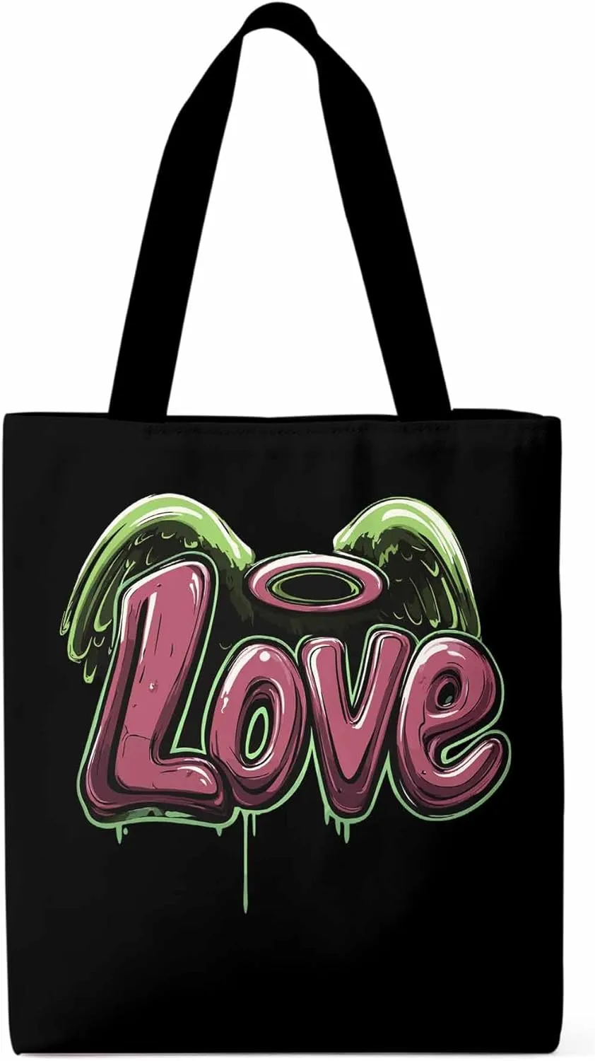 Canvas Tote Bag, Love Graffiti Valentine's Day Aesthetic Canvas Tote Handbags for Women Shoulder Bag