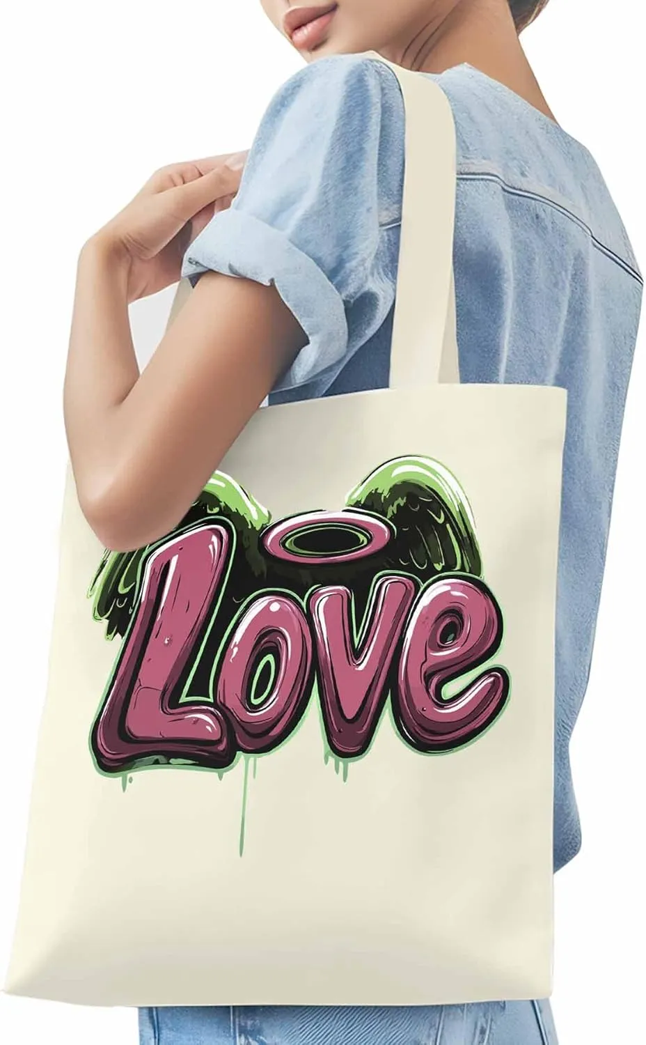 Canvas Tote Bag, Love Graffiti Valentine's Day Aesthetic Canvas Tote Handbags for Women Shoulder Bag