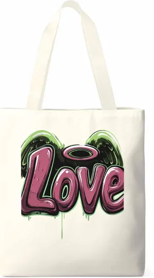 Canvas Tote Bag, Love Graffiti Valentine's Day Aesthetic Canvas Tote Handbags for Women Shoulder Bag