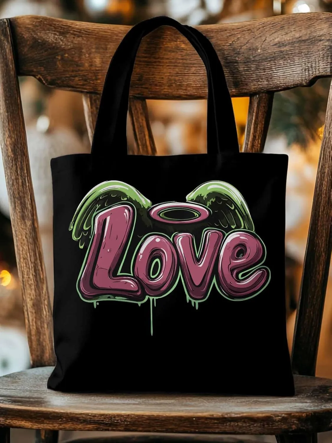 Canvas Tote Bag, Love Graffiti Valentine's Day Aesthetic Canvas Tote Handbags for Women Shoulder Bag