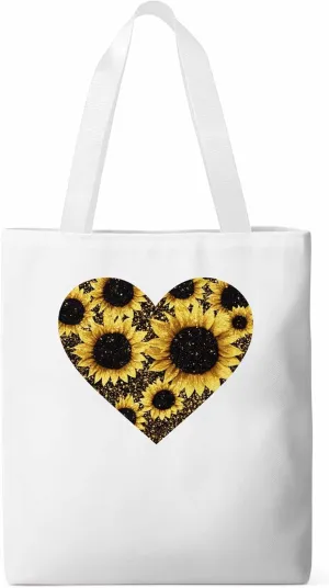 Canvas Tote Bag, Love Heart Sunflower patterned Canvas Tote Handbags for Women Shoulder Bag,