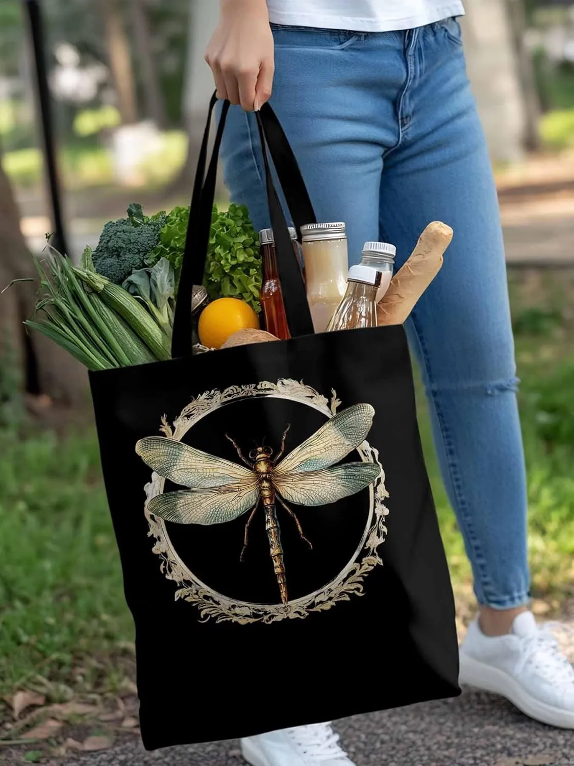Canvas Tote Bag, Mid Century Dragonfly patterned Canvas Tote Handbags for Women Shoulder Bag,